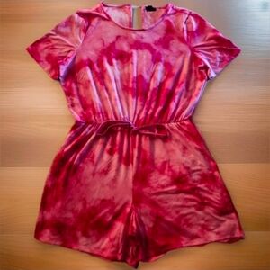 TACERA Pink Tie Dye Short Sleeve Round Neck Romper Shorts XL COMFY